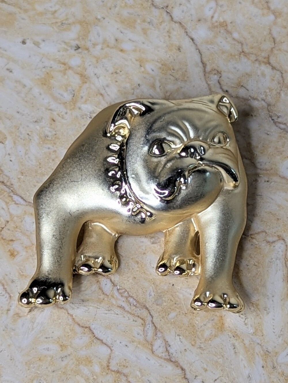 Vintage English Grumpy Bulldog AJC Gold Tone Brooch Pin